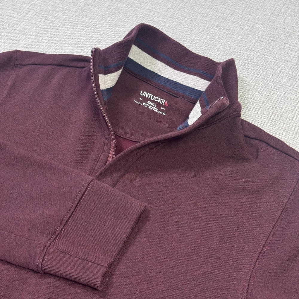 UNTUCKit Fleece 1/4 Zip Sweatshirt Mens Small Burgundy Pullover Mock Neck